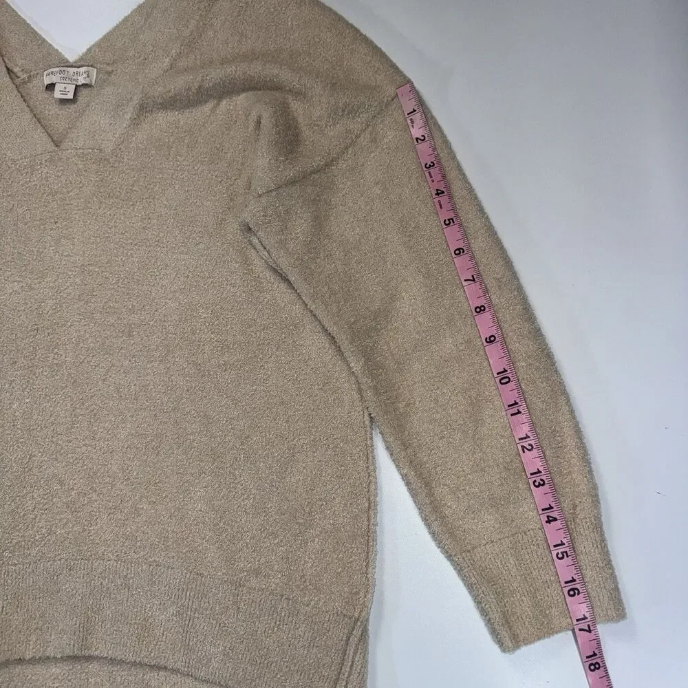 Barefoot Dreams CozyChic Lite V-Neck Seamed Pullover Beige Women Small